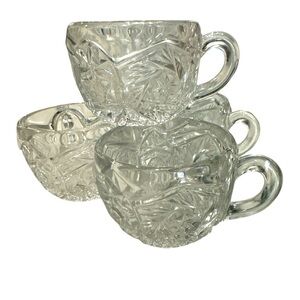 Set of 4 pressed clear glass Imperial Glass Punch Cup Whirling Star pattern EUC